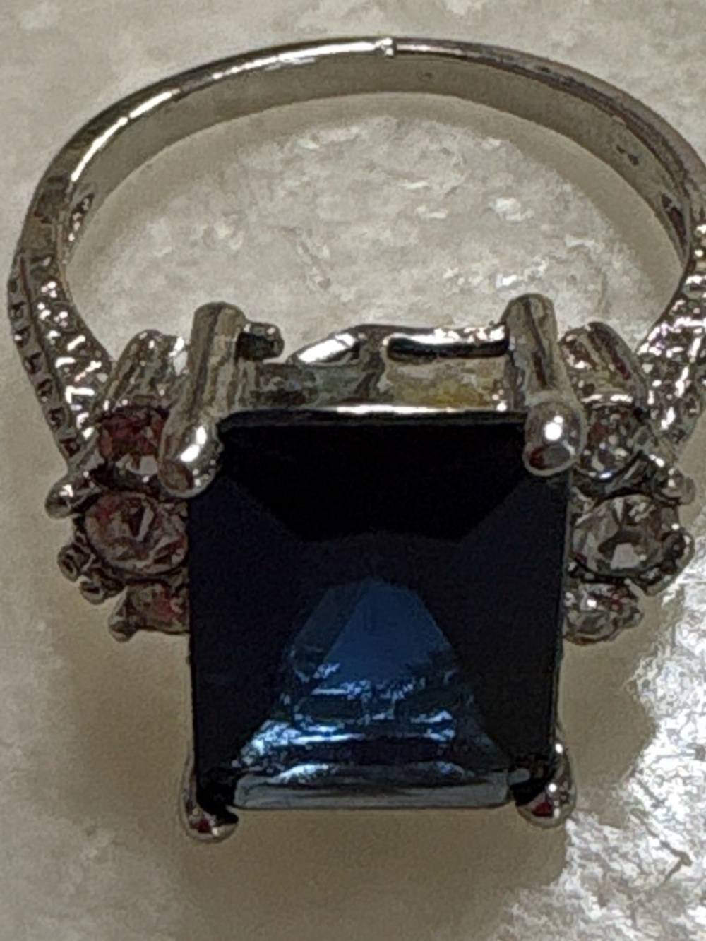 Silver-Tone Blue Square Stone Cocktail Ring size 9- Women Jewelry
